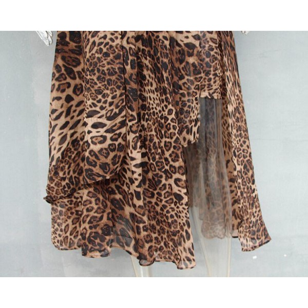 Women irregular Leopard  ffon Skirt Elegant Long Dress