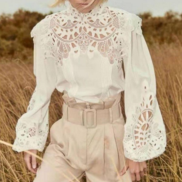 2020 Fashion   Hollow Out  Puff Sleeve Shirts