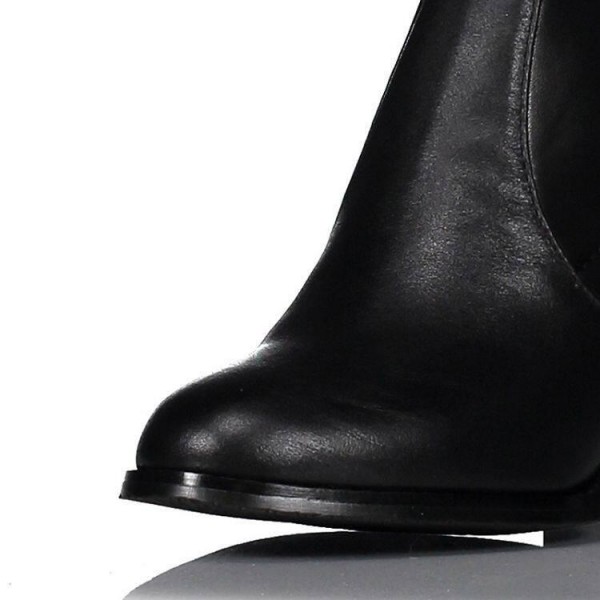 Women middle heels over-knee elastic pu lea r black booties