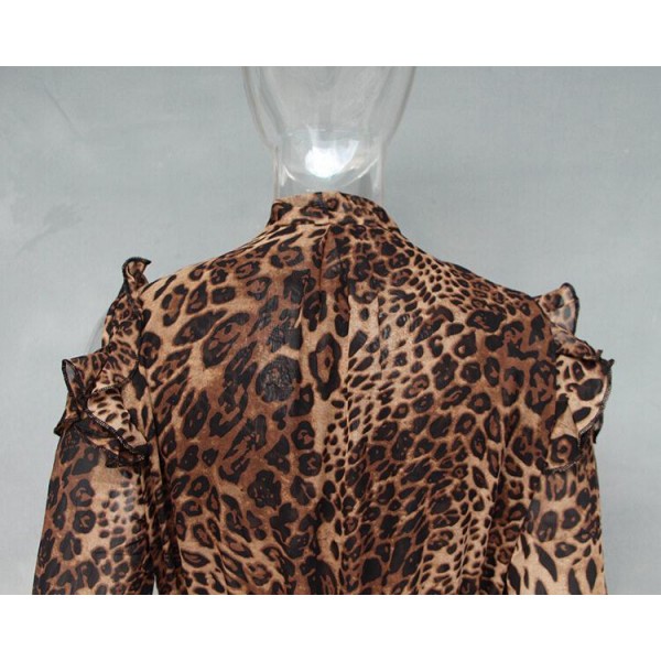 Women irregular Leopard  ffon Skirt Elegant Long Dress