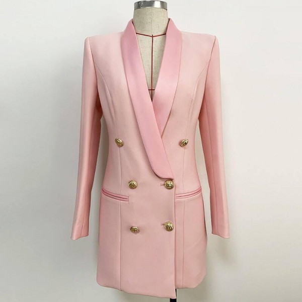High Qualit  V Neck Coat Gold Buttons Double Breasted Blazer