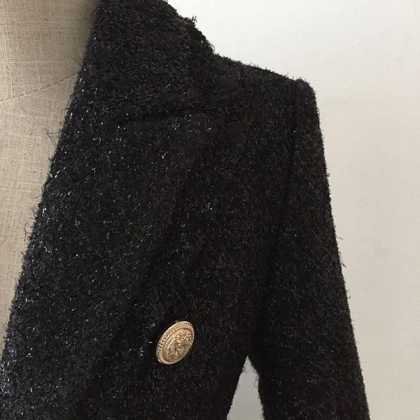 Women's Fall Winter Jacket Silver Glitter Double Breasted   Coat