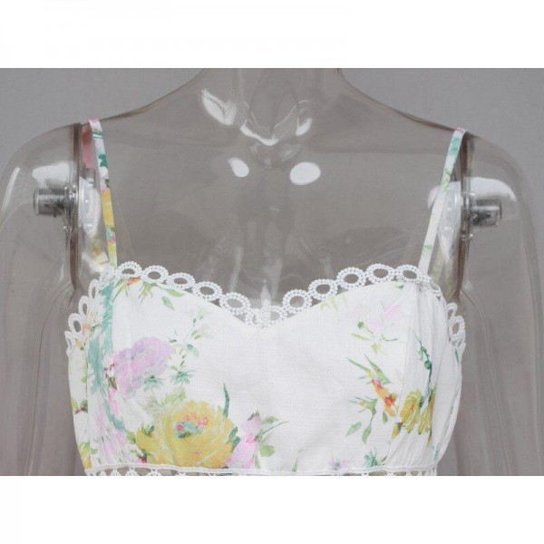 Sweet summer out  white floral sling dress with hollowed