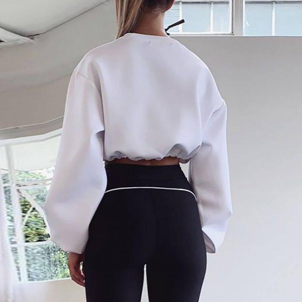 Casual  wear Tops Solid Color Long Sleeve Short Pullover