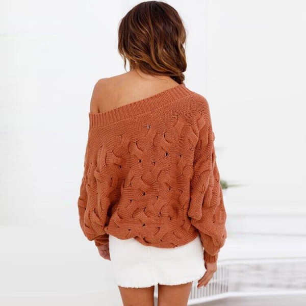 Women's Loose Knitted Crew Neck Long Sleeve Winter Warm Wool Pullover  