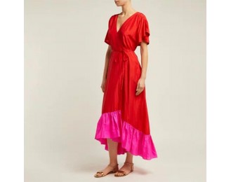 Short Sleeves Red Midi dre es with lace up