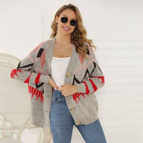Print Knitted Cardigan  er Coat Outwear for Women