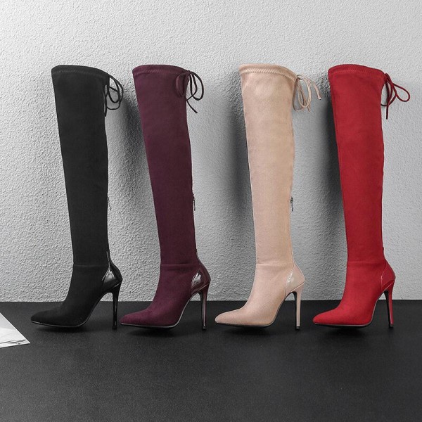 Over   knee sock boots high heels purple booties for women