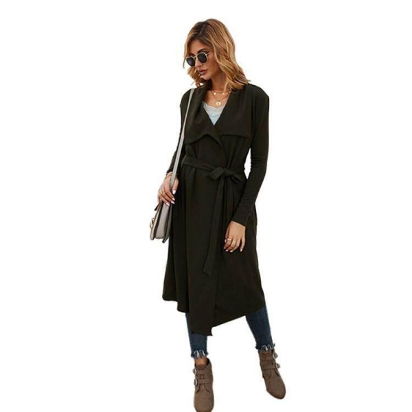 Women trend mid length over   trench black coat