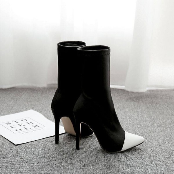 Black and white boots women sue  ankle heels