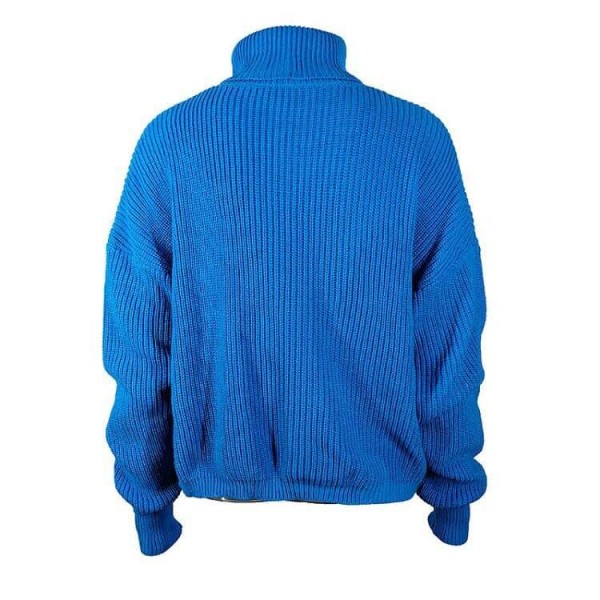 Women Winter Knitted  er Blue High Collar Outerwear Pullovers