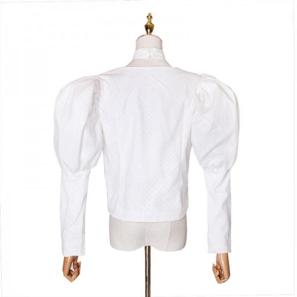 Wave Point   Puff Sleeve Bow Shirts