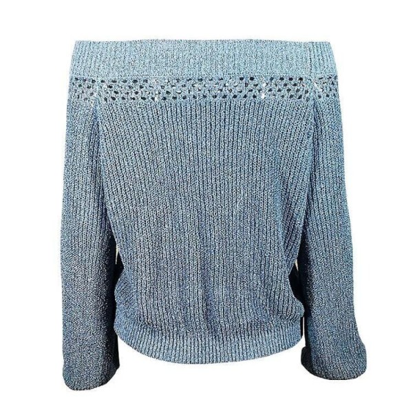 Womens Off   Shoulder Sweater Sexy Oversized Chunky Blue Knit Jumpers