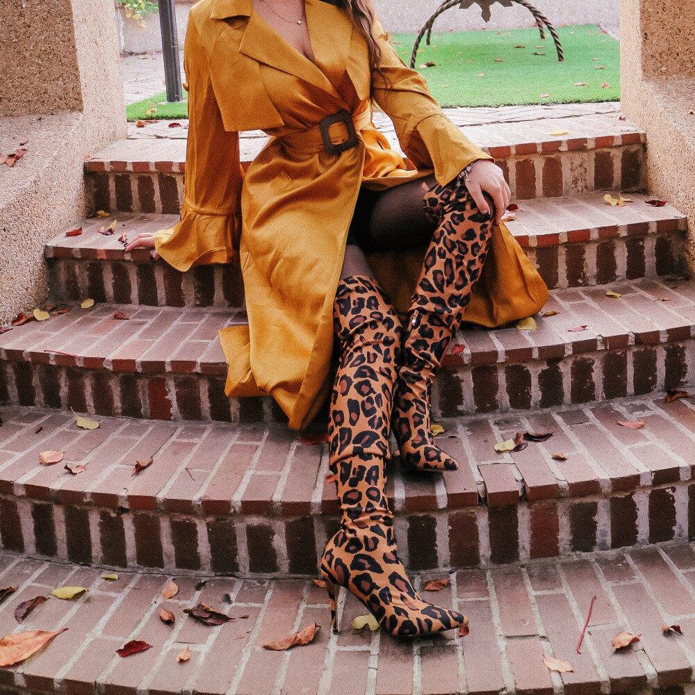 Women leopard over   high heels boots