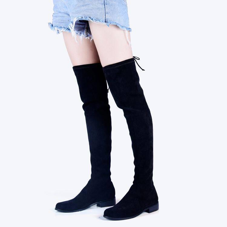 Customized low heels over-knee sue  black boots